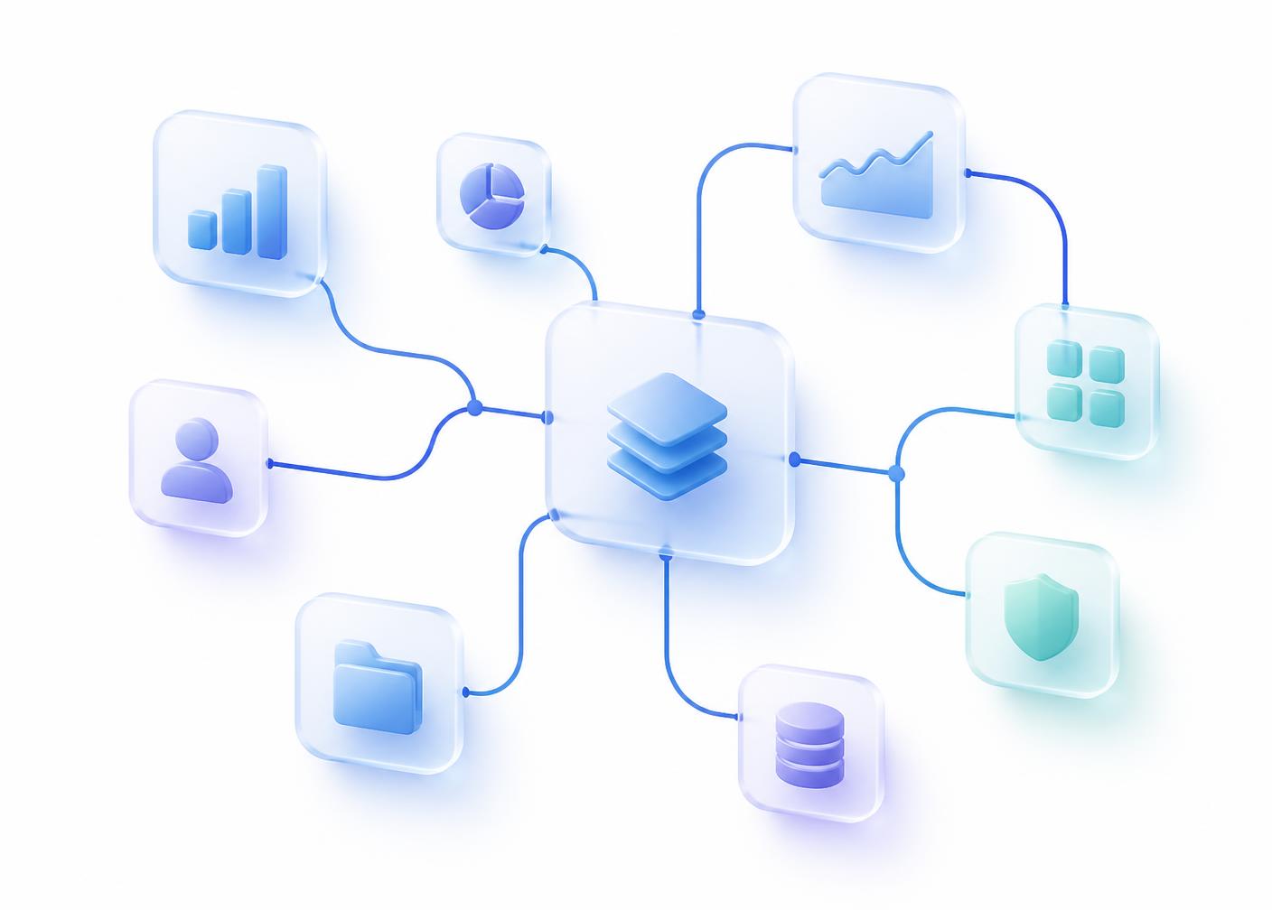 Abstract diagram of connected business applications passing data between each other